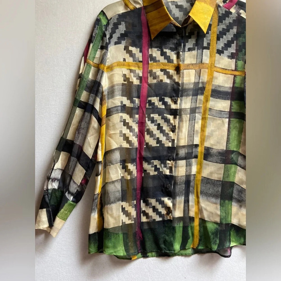 Luisa Cerano 100% Silk colour block checkered blouse Sz 6 - Picture 5 of 11